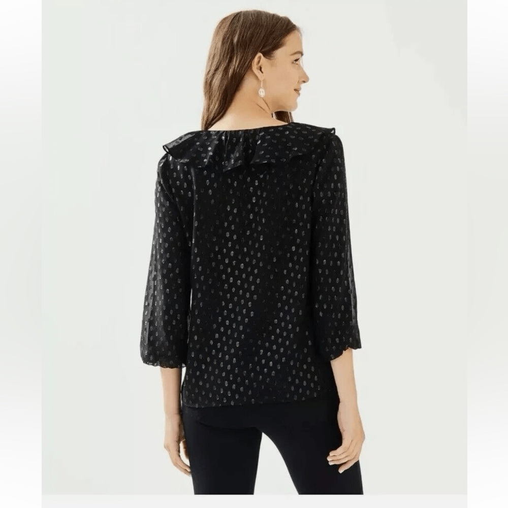 Lilly Pulitzer Black Olenna Silk Blouse with Metallic Dots - Picture 2 of 6